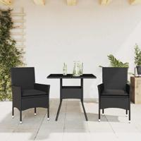 3-delige Tuinset met kussens poly rattan en glas zwart - thumbnail