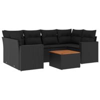 7-delige Loungeset met kussens poly rattan zwart - thumbnail