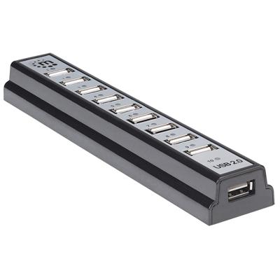 Manhattan Manhattan USB-A 10-Port Desktop Hub, 10x USB-A Ports, 480 Mbps (USB 2.0) 161572 USB-hub 10 poorten USB-A USB 2.0 480 MBit/s Zwart, Zilver