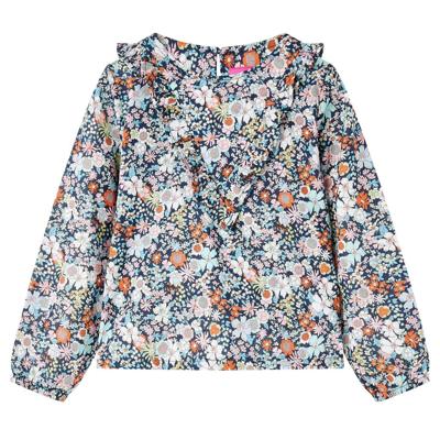 Kindershirt met lange mouwen bloemenprint 104 donkerblauw Kindershirt met lange mouwen bloemenprint 104 donkerblauw