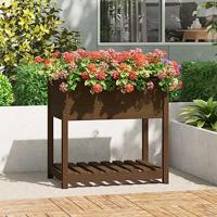 Plantenbak met schap 82,5x54x81 cm grenenhout honingbruin - thumbnail