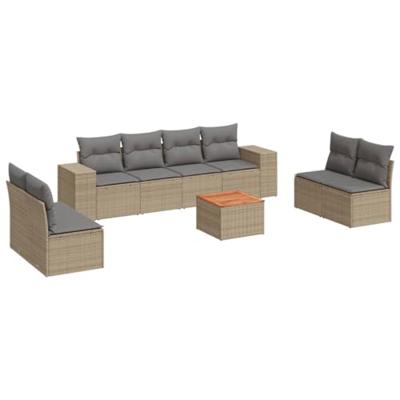 9-delige Loungeset met kussens poly rattan beige