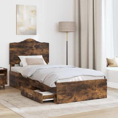 Bedframe met hoofdeinde Gerookt eiken 75 x 190 cm Bewerkt hout