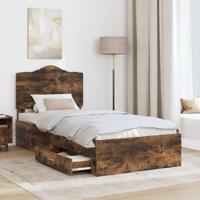 Bedframe met hoofdeinde Gerookt eiken 100 x 200 cm Bewerkt hout - thumbnail
