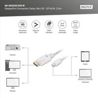 Digitus AK-340102-030-W DisplayPort-kabel Mini-displayport / DisplayPort Adapterkabel Mini DisplayPort-stekker, DisplayPort-stekker 3.00 m Wit - thumbnail