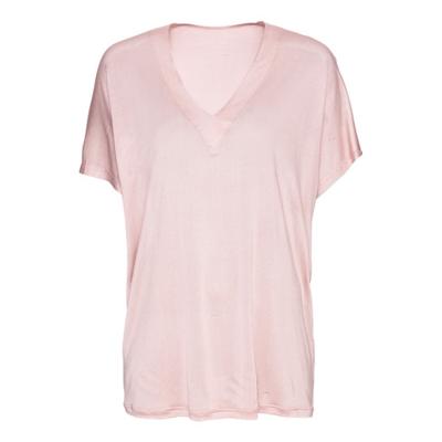 T-shirt van bio-zijden jersey met wijde V-hals, poeder 52