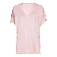 T-shirt van bio-zijden jersey met wijde V-hals, poeder 52 - thumbnail