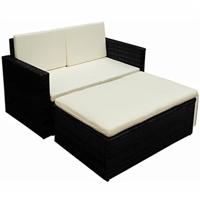 VidaXL 2-delige loungeset met kussens poly rattan zwart - thumbnail
