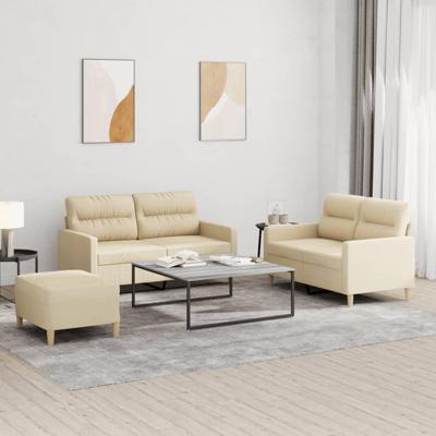 3-delige Loungeset met kussens stof crèmekleurig