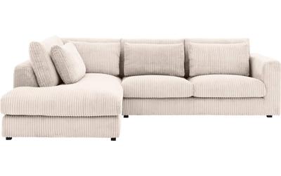 Goossens Bank Ravenia beige, stof, 2,5-zits, stijlvol landelijk met ligelement links