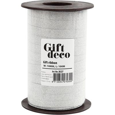 Creativ Company Cadeaulint, b: 10 mm, glitter, zilver, 100 m/ 1 doos