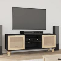 Tv-meubel 105x30x40 cm massief grenenhout en rattan zwart - thumbnail