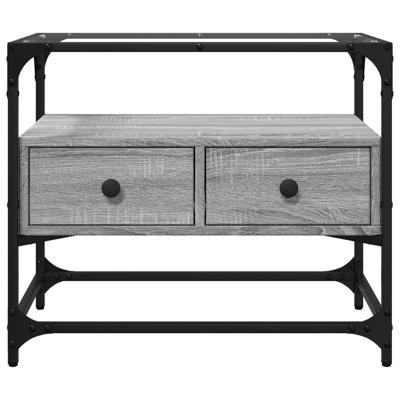 Tv-meubel met glazen blad 98x35x51 cm bewerkt hout grijs sonoma