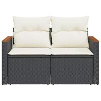 Tuinbank 2-zits met kussens poly rattan zwart - thumbnail
