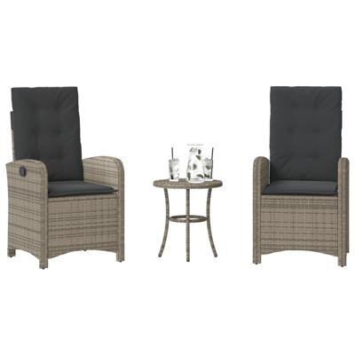 3-delige Bistroset met kussens poly rattan grijs