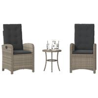 3-delige Bistroset met kussens poly rattan grijs - thumbnail