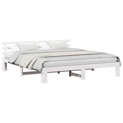 Bedframe met hoofdeinde Wit 200 x 200 cm Massief grenenhout