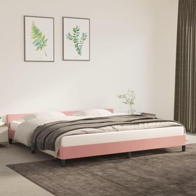 Bedframe met hoofdeinde fluweel roze 200x200 cm