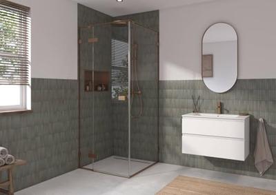 Saqu Parro douchecabine met draaideur incl. antikalk 90x90x210cm geborsteld koper