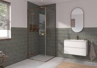 Saqu Parro douchecabine met draaideur incl. antikalk 90x90x210cm geborsteld koper - thumbnail