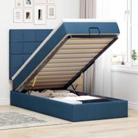 Ottoman bed met matras en LED's 90x190cm stof blauw - thumbnail