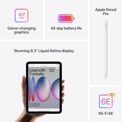 Apple iPad mini (A17 Pro): 8,3 inch Liquid Retina-display, 128 GB, wifi 6E, 12 MP camera aan de voorkant/12 MP camera aan de achterkant, Touch ID, batterij voor een hele dag – Blauw