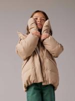 Halflange gewatteerde donsjas voor meisjes met afneembare wanten cappuccino - thumbnail