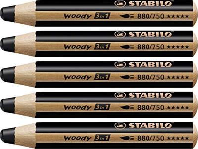 Kleurpotlood stabilo 880 woody 3 in 1 zwart | 5 stuks