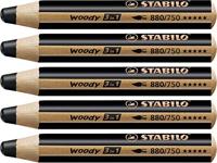 Kleurpotloden STABILO 880 woody 3 in 1 multitalent zwart | 5 stuks - thumbnail