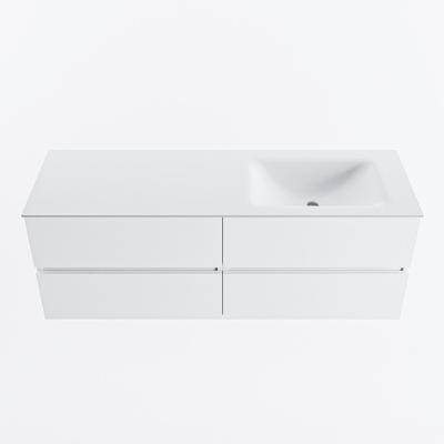 MONDIAZ VICA 140cm badmeubel onderkast Talc 4 lades. Wastafel CLOUD rechts zonder kraangat, kleur Talc.