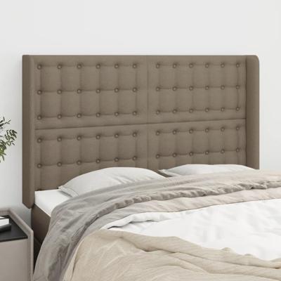Hoofdbord met randen 147x16x118/128 cm stof taupe - thumbnail