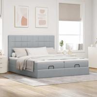 Ottoman bed met matrassen 200x200cm stof lichtgrijs - thumbnail