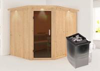 Karibu | Malin Sauna met Dakkraag | Antracietglas | Kachel 9 kW Geïntegreerde Bediening - thumbnail
