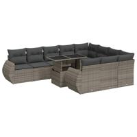 11-delige Loungeset met kussens poly rattan grijs - thumbnail