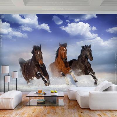 Fotobehang -Paarden in de sneeuw, premium print vliesbehang
