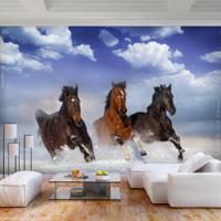 Fotobehang -Paarden in de sneeuw, premium print vliesbehang - thumbnail