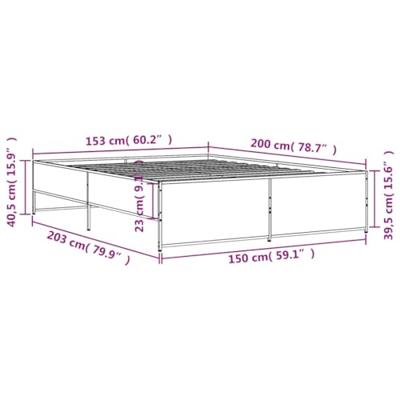 Bedframe bewerkt hout metaal gerookt eikenkleurig 150x200 cm