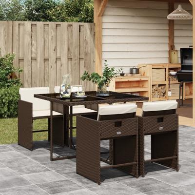 5-delige Tuinset met kussens poly rattan bruin - thumbnail