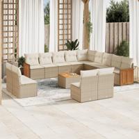 14-delige Loungeset met kussens poly rattan beige - thumbnail