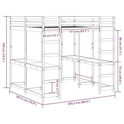Hoogslaper met bureau en ladder grenenhout wasbruin 180x200 cm
