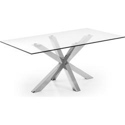 Kave Home Eettafel 'Argo' Chroom/Glas, 180 x 100cm Kave Home Eettafel 'Argo' Chroom/Glas, 180 x 100cm