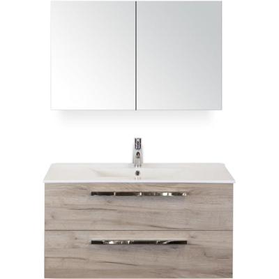 Seville Badmeubelset 100 cm - Craft Oak - Keramische Wastafel Wit Enjoy met Spiegelkast