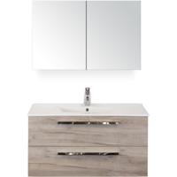 Seville Badmeubelset 100 cm - Craft Oak - Keramische Wastafel Wit Enjoy met Spiegelkast - thumbnail
