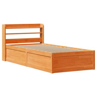 Bedframe met hoofdbord massief grenenhout wasbruin 75x190 cm