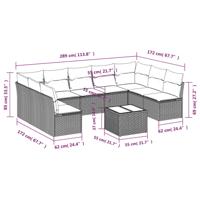 10-delige Loungeset met kussens poly rattan zwart - thumbnail