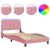 Bedframe met LED-verlichting fluweel roze 140x190 cm - thumbnail
