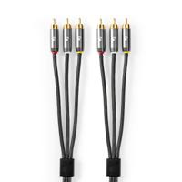Composiet Videokabel | 3x RCA Male - 3x RCA Male | Gun Metal Grey | Gevlochten Kabel - thumbnail