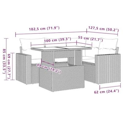 5-delige Loungeset met kussens poly rattan lichtgrijs