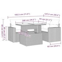 5-delige Loungeset met kussens poly rattan lichtgrijs - thumbnail