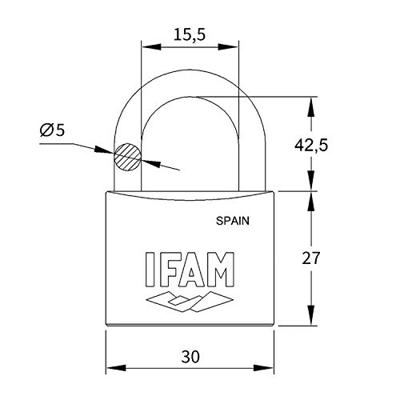 Sleutelslot IFAM INOX 40AL Roestvrij staal Lengte (40 mm)